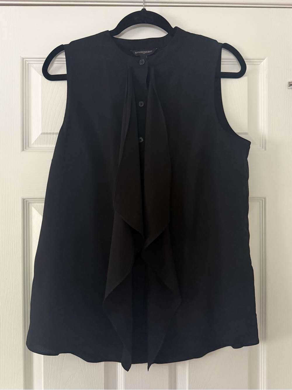 Banana Republic Black Sleeveless Ruffle-Front Blouse